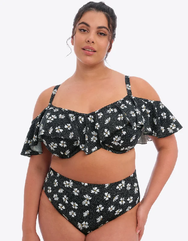 Elomi Plain Sailing Bardot Bikini Top Black Daisy Pleated bikini, Trendy, Sexy, Comfortable