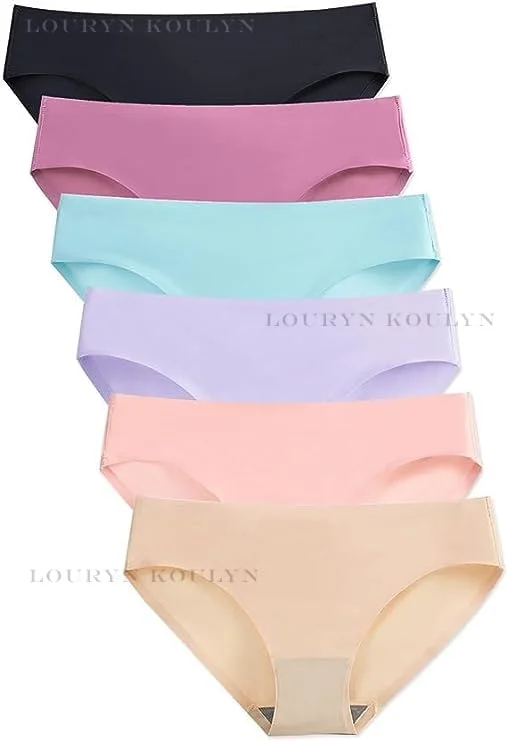 LOURYN KOULYN® 6 Pack Women's Seamless Hipster Underwear No Show PNTY Lines Soft, Smooth Briefs Mid Rise Full Stretch Bikini Underwear (Multi Colored) (M, Assorted Colour) High-neck bikini, Chic, Sexy, Comfortable