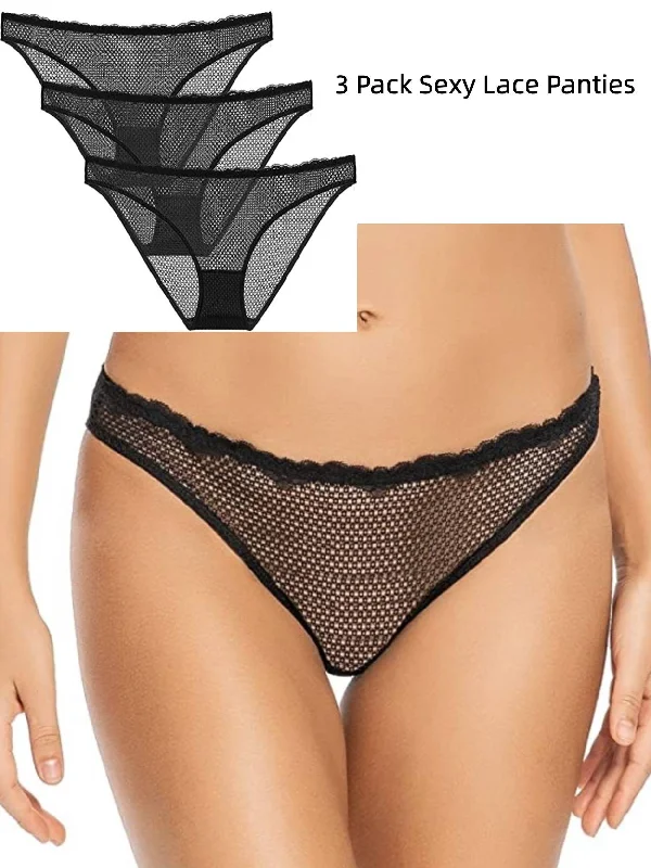 3 Pack Sexy Lace See Through Bikini Panties Black Bikini with metallic accents, Glamorous, Sexy, Trendy 3 Pack Sexy Lace See Through Bikini Panties Black Bikini with metallic accents, Glamorous, Sexy, Trendy