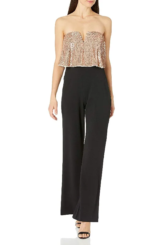 Adrianna Papell Spaghetti Strap Popover Zipper Back Embellished Mesh Bodice Stretch Crepe Jumpsuit Wide-leg black jumpsuit, Elegant, Comfortable, Street style Adrianna Papell Spaghetti Strap Popover Zipper Back Embellished Mesh Bodice Stretch Crepe Jumpsuit Wide-leg black jumpsuit, Elegant, Comfortable, Street style