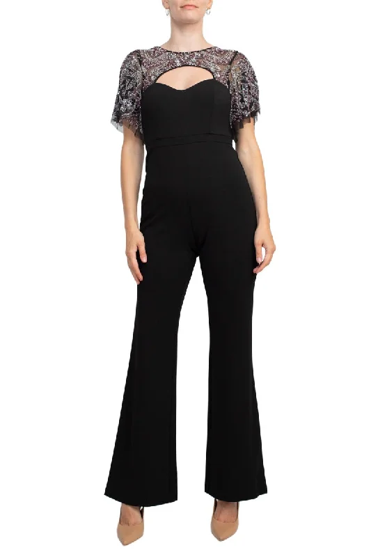 Aidan Mattox Crew Neck Cutout Front Short Sleeve Cutout Back Embellished Mesh Bodice Crepe Jumpsuit Tailored wide-leg jumpsuit, Chic, Elegant, Comfortable Aidan Mattox Crew Neck Cutout Front Short Sleeve Cutout Back Embellished Mesh Bodice Crepe Jumpsuit Tailored wide-leg jumpsuit, Chic, Elegant, Comfortable
