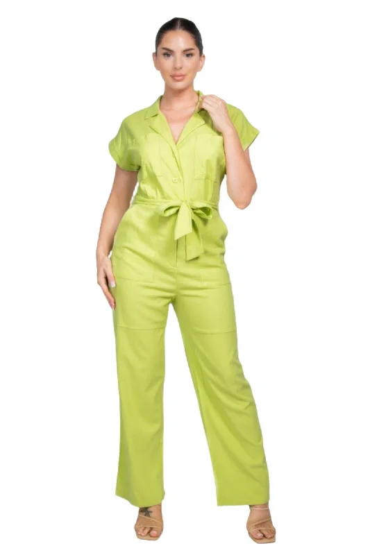 Belted Button-down Linen Jumpsuit Denim jumpsuit, Casual, Street style, Comfortable