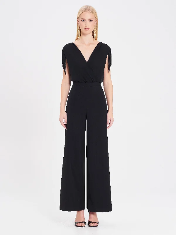 Black Jumpsuit with Fringes Long sleeve jumpsuit, Cozy, Fall collection, Stylish