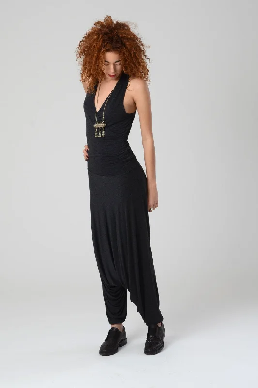 V Neck Dark Grey Harem Jumpsuit Utility jumpsuit, Casual, Functional, Trendy