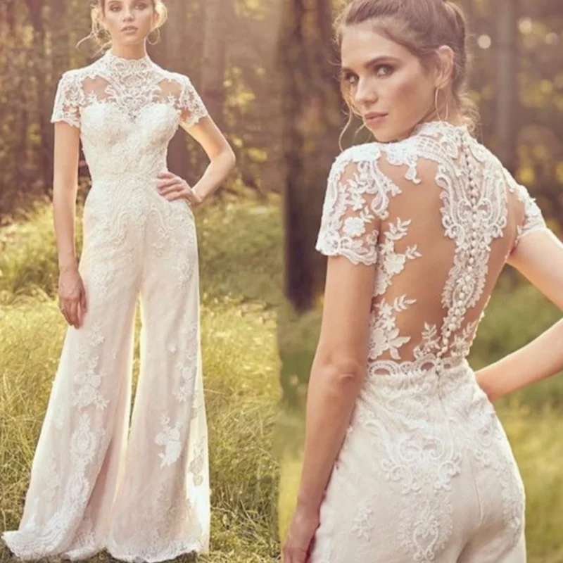 Bride Pants Suit Wedding Bridal Gowns Short Sleeve Jumpsuit Button-up jumpsuit, Relaxed, Casual, Street style Bride Pants Suit Wedding Bridal Gowns Short Sleeve Jumpsuit Button-up jumpsuit, Relaxed, Casual, Street style
