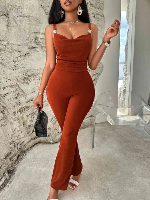 Cowl Neck Sleeveless Jumpsuit Solid color jumpsuit, Simple style, Sleek, Stylish
