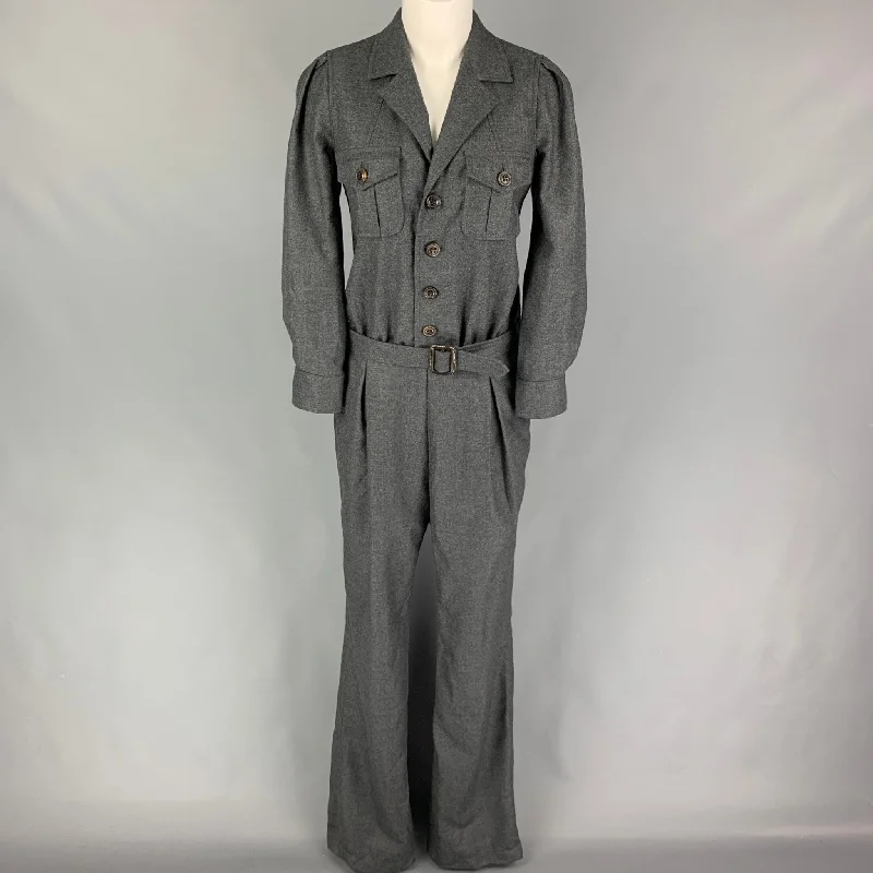 DSQUARED2 Size 10 Dark Gray Wool Belted Jumpsuit Fitted jumpsuit, Sleek design, Casual, Stylish DSQUARED2 Size 10 Dark Gray Wool Belted Jumpsuit Fitted jumpsuit, Sleek design, Casual, Stylish