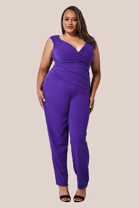 Goddiva Plus Bardot Scuba Jumpsuit - Purple Relaxed fit jumpsuit, Casual style, Comfortable, Trendy Goddiva Plus Bardot Scuba Jumpsuit - Purple Relaxed fit jumpsuit, Casual style, Comfortable, Trendy