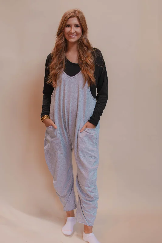 gray soft & comfy jumpsuit Jumpsuit with belt, Waist tie, Slim fit, Fashionable
