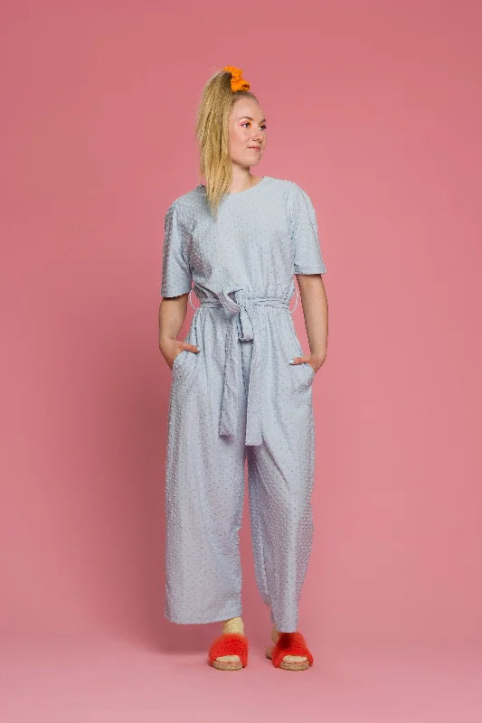 Manuela Jumpsuit Blue Dot Ruffle sleeve jumpsuit, Feminine, Elegant, Comfortable