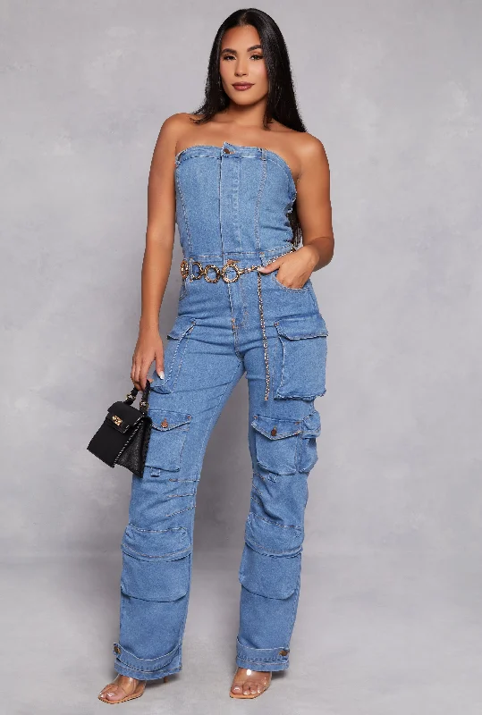 Daisy Denim Strapless Utility Jumpsuit Strapless jumpsuit, Party attire, Sexy, Trendy