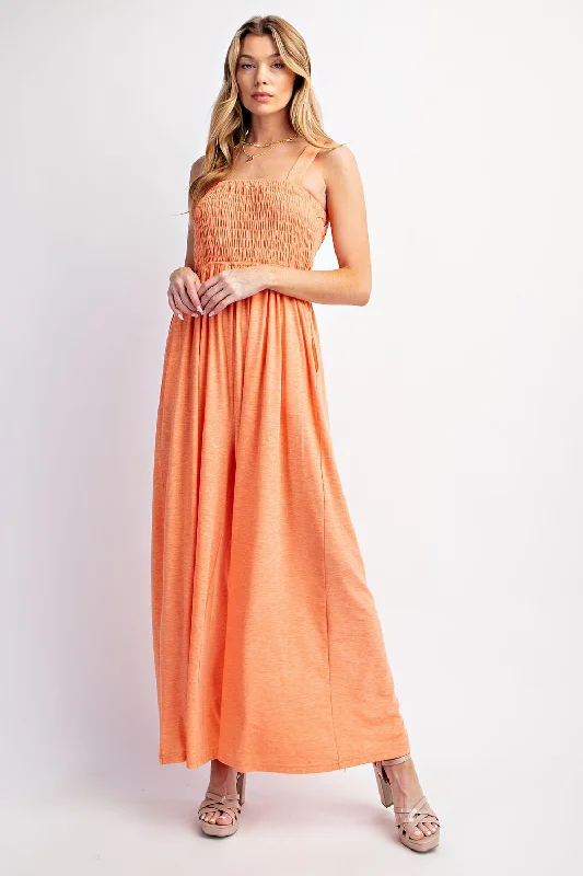 Orange Smocked Wide Leg Jumpsuit Long sleeve jumpsuit, Cozy, Trendy, Fall wear