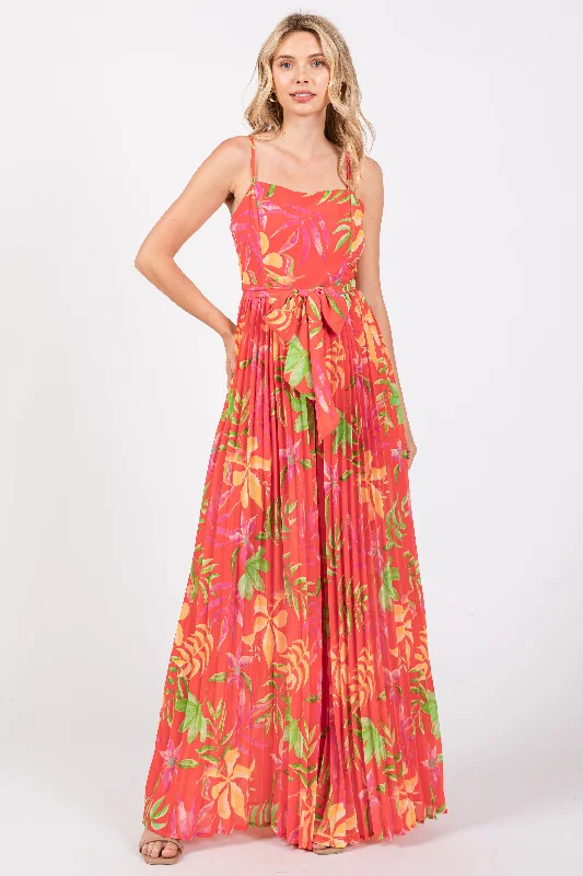 Red Floral Wide Leg Jumpsuit High neck jumpsuit, Elegant, Professional, Stylish