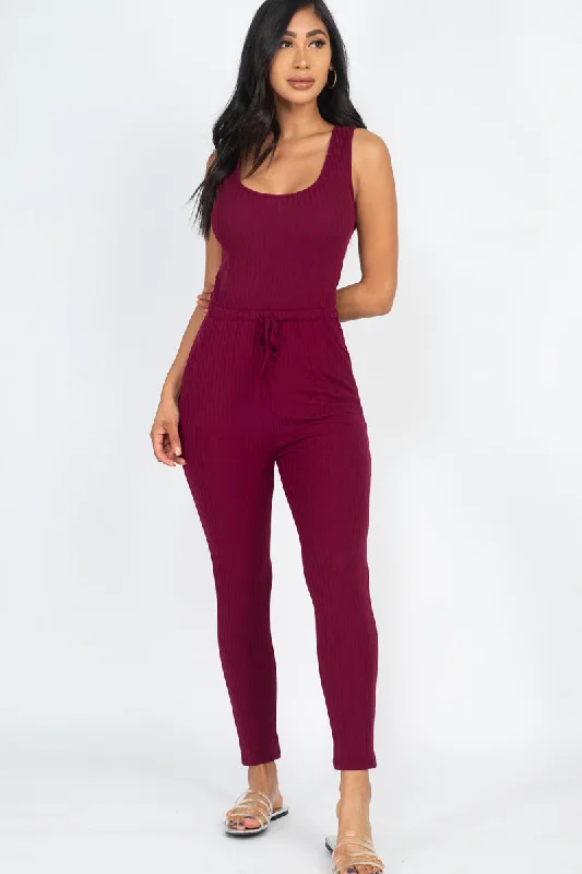 Drawstring Ribbed Sleeveless Jumpsuit Wrap jumpsuit, Elegant, Comfortable, Fashionable Drawstring Ribbed Sleeveless Jumpsuit Wrap jumpsuit, Elegant, Comfortable, Fashionable