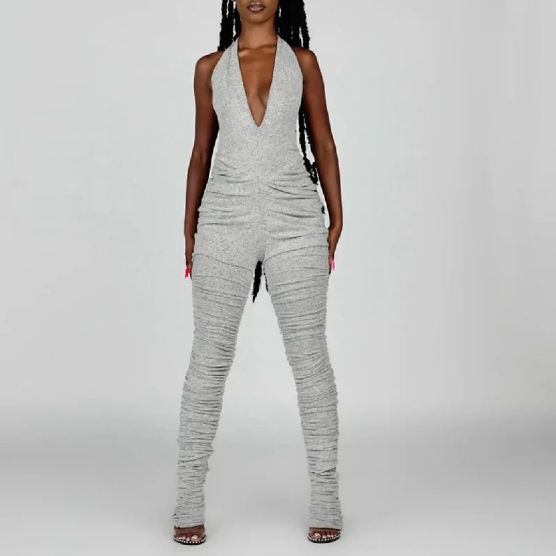 Sexy Halter Jumpsuit for Women 2023 V Neck Backless Sleeveles Bodysuit One-pieces Outfits Pleated Skinny Jumpsuit Female Sleeveless black jumpsuit, Chic, Nightwear, Formal Sexy Halter Jumpsuit for Women 2023 V Neck Backless Sleeveles Bodysuit One-pieces Outfits Pleated Skinny Jumpsuit Female Sleeveless black jumpsuit, Chic, Nightwear, Formal