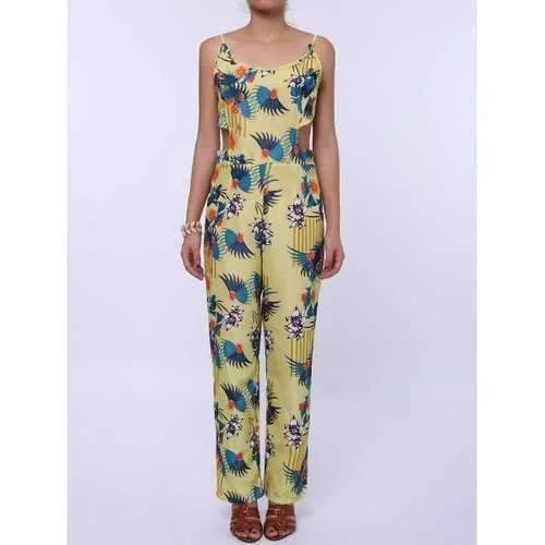 Cutout Spaghetti Strap Floral Print Backless Jumpsuit - Yellow L Jumpsuit with tie waist, Slim fit, Comfortable, Stylish Cutout Spaghetti Strap Floral Print Backless Jumpsuit - Yellow L Jumpsuit with tie waist, Slim fit, Comfortable, Stylish