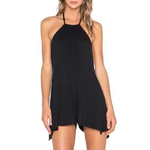 Sexy Style Halter Neck Sleeveless Backless Color Block Women's Playsuit - Black Xl Jumpsuit with bow, Feminine, Chic, Elegant Sexy Style Halter Neck Sleeveless Backless Color Block Women's Playsuit - Black Xl Jumpsuit with bow, Feminine, Chic, Elegant