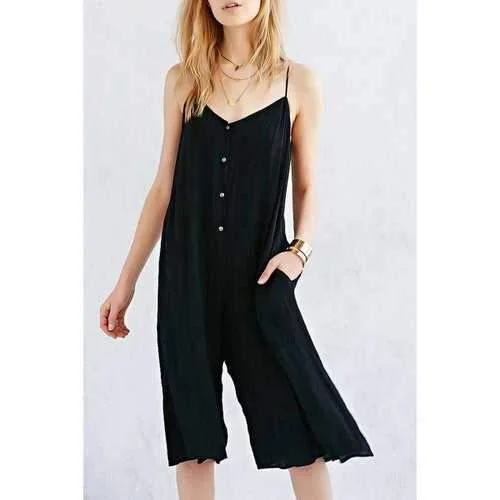Simple Design Spaghetti Strap Sleeveless Button and Pocket Design Women's Jumpsuit - Black Xl Sequin jumpsuit, Party attire, Sparkling, Glamorous Simple Design Spaghetti Strap Sleeveless Button and Pocket Design Women's Jumpsuit - Black Xl Sequin jumpsuit, Party attire, Sparkling, Glamorous