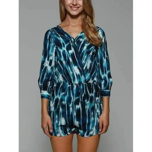 Stylish Plunging Neck Long Sleeve Print Backless Women's Playsuit - Xs Velvet jumpsuit, Luxe fabric, Nightwear, Glamorous Stylish Plunging Neck Long Sleeve Print Backless Women's Playsuit - Xs Velvet jumpsuit, Luxe fabric, Nightwear, Glamorous