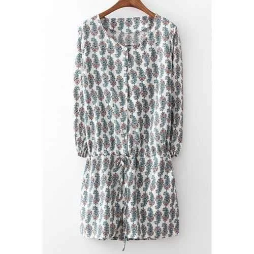 Stylish Scoop Neck Long Sleeve Full Paisley Print Women's Playsuit - Gray M Colorful jumpsuit, Fun print, Bold design, Casual wear Stylish Scoop Neck Long Sleeve Full Paisley Print Women's Playsuit - Gray M Colorful jumpsuit, Fun print, Bold design, Casual wear