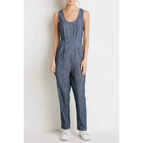 Stylish Scoop Neck Sleeveless Pure Color Women's Jumpsuit - Blue Xl Light fabric jumpsuit, Casual, Comfortable, Summer wear Stylish Scoop Neck Sleeveless Pure Color Women's Jumpsuit - Blue Xl Light fabric jumpsuit, Casual, Comfortable, Summer wear