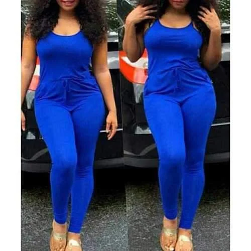 Stylish Spaghetti Strap Solid Color Drawstring Jumpsuit For Women - Blue L Sleeveless jumpsuit, Elegant, Fashionable, Comfortable Stylish Spaghetti Strap Solid Color Drawstring Jumpsuit For Women - Blue L Sleeveless jumpsuit, Elegant, Fashionable, Comfortable