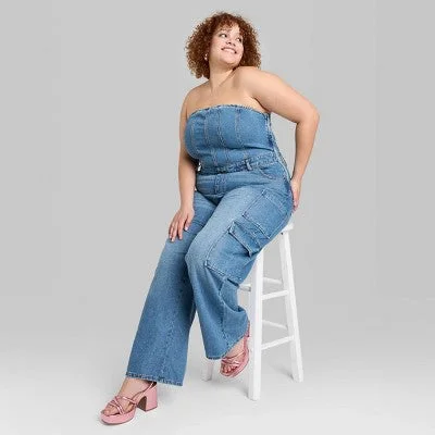 New - Women's Tube Cargo Denim Jumpsuit - Wild Fable Medium Wash 4X Plus size jumpsuit, Curvy fit, Elegant, Comfortable New - Women's Tube Cargo Denim Jumpsuit - Wild Fable Medium Wash 4X Plus size jumpsuit, Curvy fit, Elegant, Comfortable