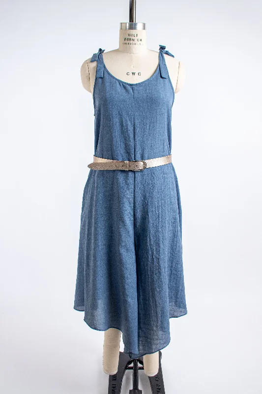 Denim Blue Sleeveless Jumpsuit Back tie jumpsuit, Fashionable, Flattering, Casual