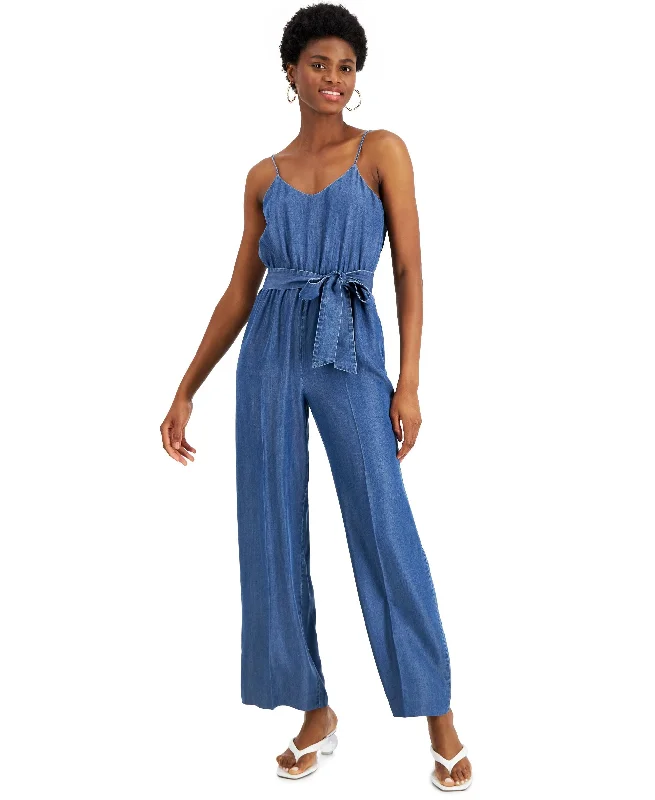Bar III Womens V Neck Belted Jumpsuit Skinny leg jumpsuit, Sleek, Elegant, Trendy