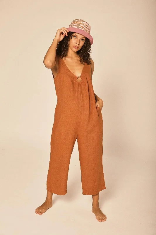 Camel Linen Lu Jumpsuit Ruffle sleeve jumpsuit, Feminine, Elegant, Comfortable