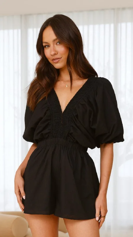 Carson Playsuit - Black Pleated satin jumpsuit, Glamorous, Chic, Elegant