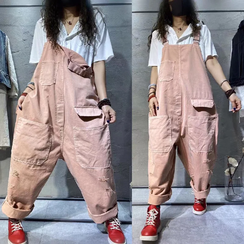Hot Trendy loose large size ripped overalls women's wide leg pants casual simple jumpsuit Double-breasted jumpsuit, Vintage, Elegant, Chic