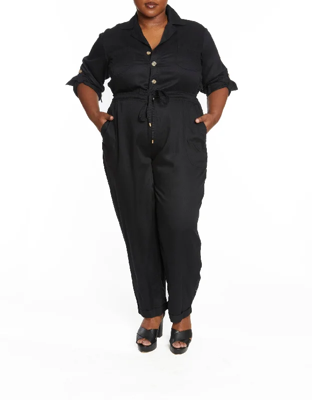 Jumpsuit—Black Lace-up jumpsuit, Trendy, Sexy, Party wear
