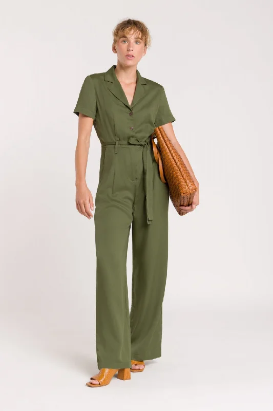 Leonor Jumpsuit Green Jumpsuit with belt, Waist tie, Elegant, Slim fit