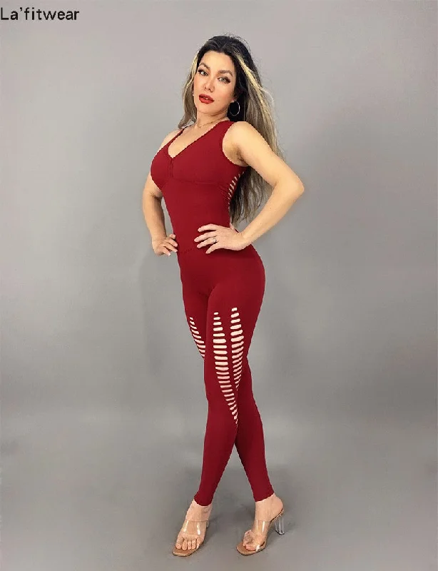 La Fitwear Jumpsuit Laser Cut Wine Short jumpsuit, Casual, Summer fashion, Comfortable La Fitwear Jumpsuit Laser Cut Wine Short jumpsuit, Casual, Summer fashion, Comfortable