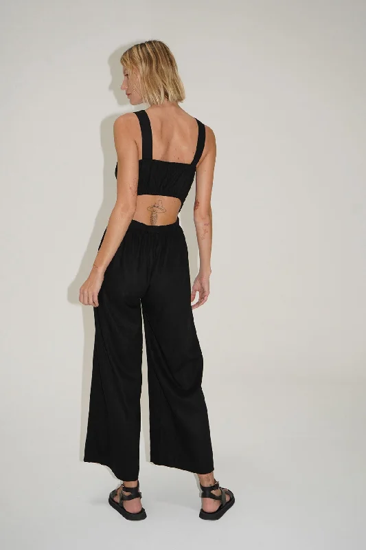 La Rosa Linen Jumpsuit - Black Denim jumpsuit, Classic design, All-season, Casual