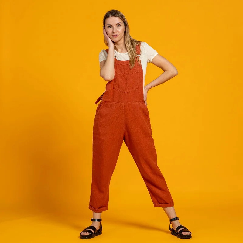 MENIQUE Pinafore 100% Linen Womens Jumpsuit Nicci Cinnamon Red Sequin jumpsuit, Glamorous, Party wear, Trendy MENIQUE Pinafore 100% Linen Womens Jumpsuit Nicci Cinnamon Red Sequin jumpsuit, Glamorous, Party wear, Trendy
