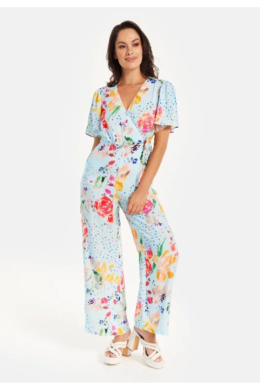 Liquorish Blue Floral Print Jumpsuit With Wide Legs Chic jumpsuit, Trendy, Elegant, Sleek Liquorish Blue Floral Print Jumpsuit With Wide Legs Chic jumpsuit, Trendy, Elegant, Sleek