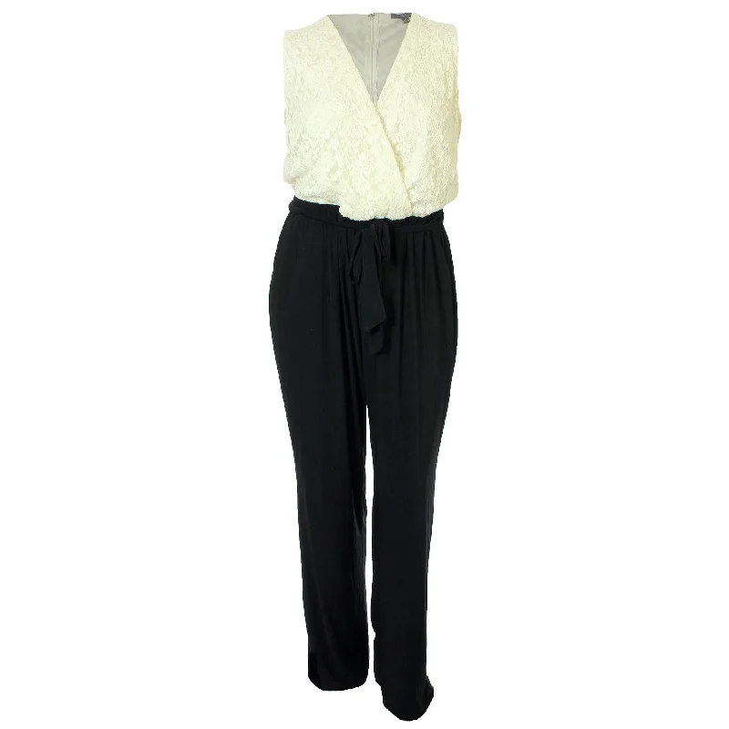NY Collection Black & White Lace Wide Leg Sleeveless Jumpsuit Long sleeve wide leg jumpsuit, Cozy, Trendy, Elegant NY Collection Black & White Lace Wide Leg Sleeveless Jumpsuit Long sleeve wide leg jumpsuit, Cozy, Trendy, Elegant