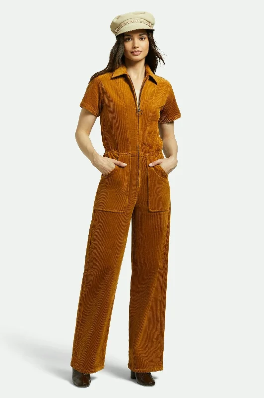 Utility Jumpsuit - Golden Brown Cord Lace-up jumpsuit, Sexy, Night out, Trendy