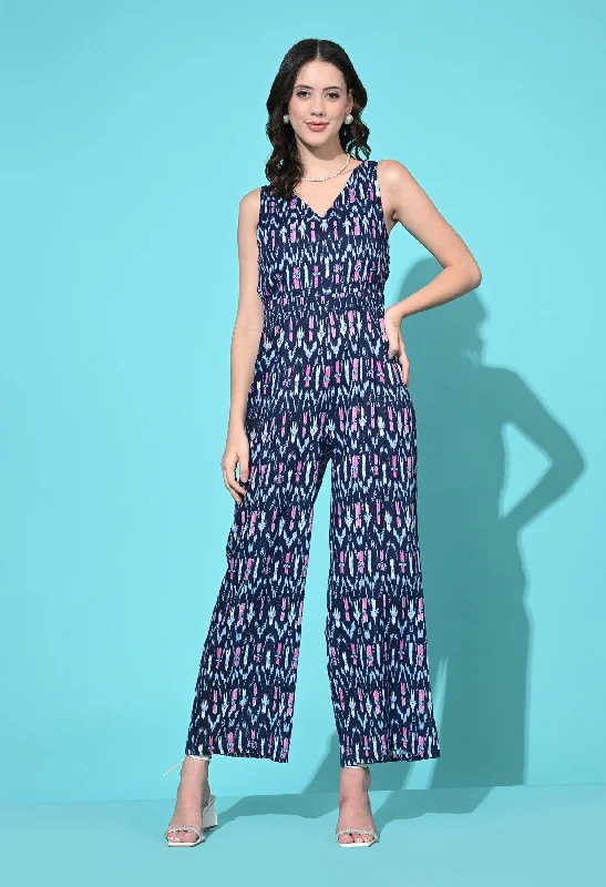SMERA MART Viscose Abstract Printed Sleeveless Jumpsuit for Women Jumpsuit with bow tie, Feminine, Trendy, Elegant SMERA MART Viscose Abstract Printed Sleeveless Jumpsuit for Women Jumpsuit with bow tie, Feminine, Trendy, Elegant