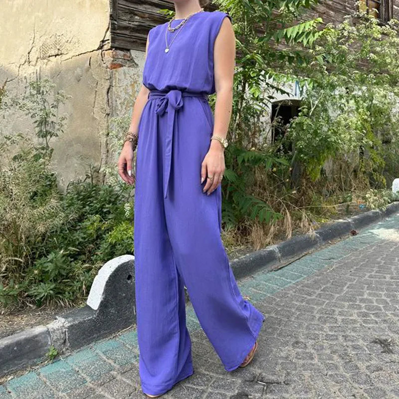 Women'S Casual Solid Color Sleeveless Wide-Leg Jumpsuits One-piece jumpsuit, Comfortable, Chic, Stylish Women'S Casual Solid Color Sleeveless Wide-Leg Jumpsuits One-piece jumpsuit, Comfortable, Chic, Stylish